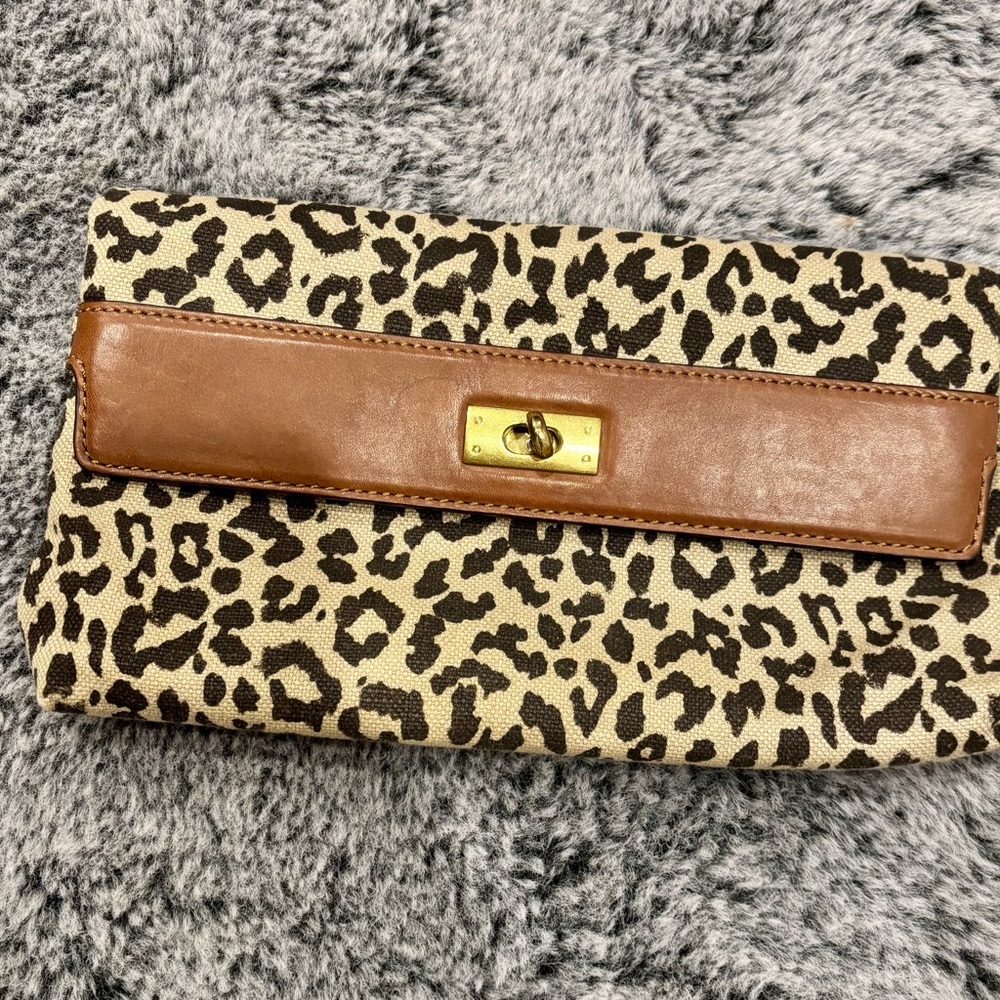 SOLD Leopard Print Canvas Clutch Handbag JCrew